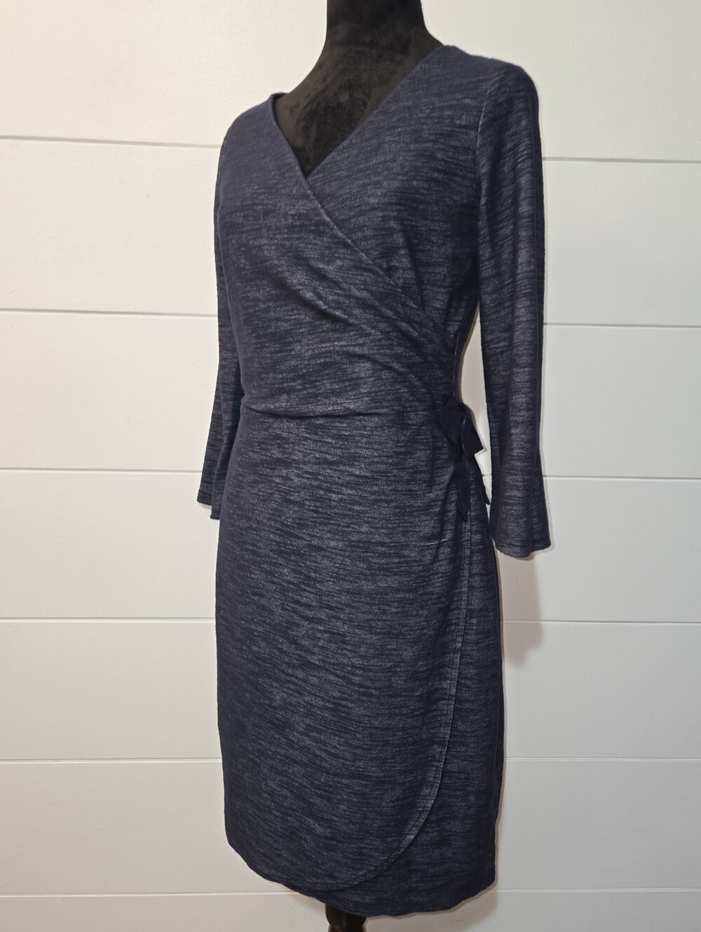 The Limited Heathered Navy Wrap-Style Long Sleeve Dress